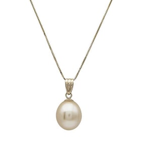 14k Yellow Gold  Oval Golden South Sea Pearl Pendant Necklace