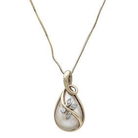 14k Yellow Gold  Mabe Pearl and Diamond Pendant Necklace
