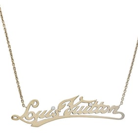 Louis Vuitton 18k Yellow Gold Diamond Logo Nameplate Necklace