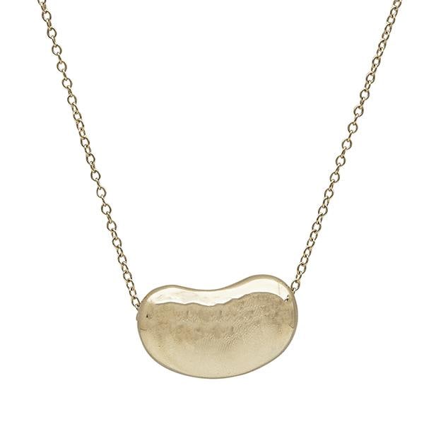 Tiffany & Co. Elsa Peretti Bean 18k Yellow Gold Pendant Necklace: METAL: 18k Yellow Gold. MEASUREMENTS: Necklace length 30 inches, pendant is 25mm x 15mm. MARKED: Tiffany & Co, Elsa Peretti, 750. WEIGHT: 13.7 grams. Gemstones have not been graded for color and c