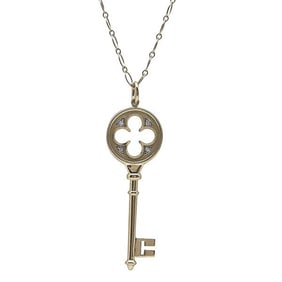Tiffany & Co. Quatrefoil Clover Key 18k Yellow Gold Diamond Pendant Necklace