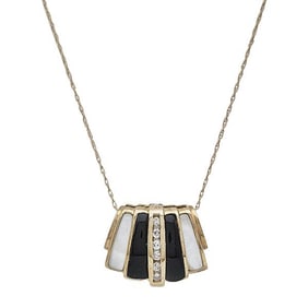 10k Yellow Gold Mother-of-Pearl, Black Onyx and Diamond Pendant Necklace