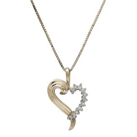 14k Yellow Gold Diamond Heart Pendant Necklace