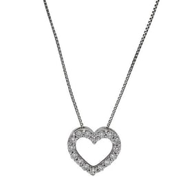 14k White Gold Diamond Heart Pendant Necklace
