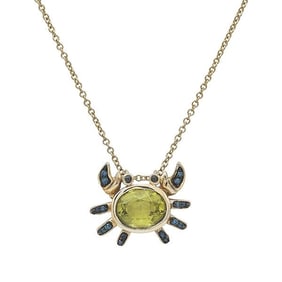Effy 14k Yellow Gold Peridot and Diamond  Crab Motif Pendant Necklace