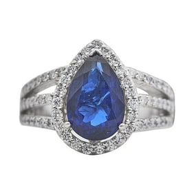 18k White Gold Pear Shape Tanzanite and Diamond Ring