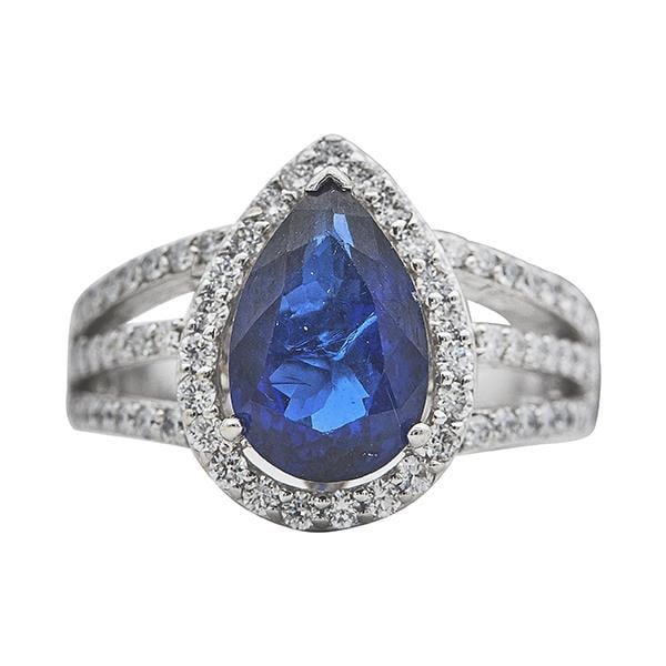 18k White Gold Pear Shape Tanzanite and Diamond Ring (1 of 3)