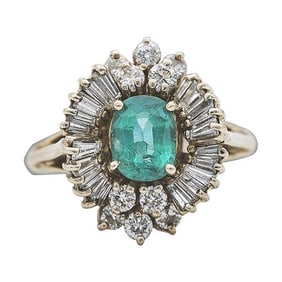 14k Yellow Gold Emerald and Diamond Ring