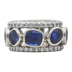 14k White Gold 5 Stone Multi Shape Sapphire and Diamond Band Ring