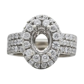 14k White Gold Diamond Halo Engagement Ring Setting