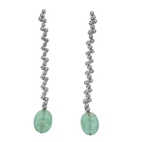 A Pair of Recarlo 18k White Gold Diamond and Emerald Drop Earrings