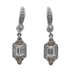 A Pair of Charles Krypell 18k Rose Gold and Platinum Diamond and Pink Diamond Drop Earrings