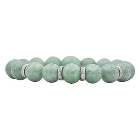 18k White Gold Jade and Diamond Beaded Bracelet