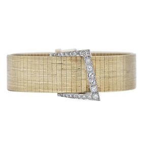 18k Yellow and White Gold Diamond Flexible Bangle Bracelet