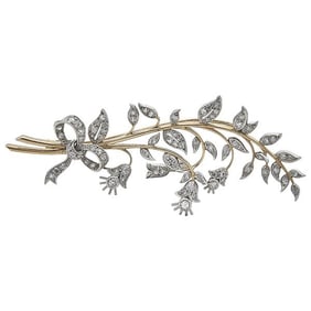 18k Yellow Gold and Platinum Diamond Floral Brooch Pin