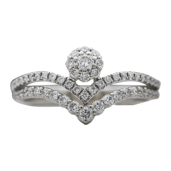 14k White Gold Diamond Ring: METAL: 14k White Gold. GEMSTONES: Diamonds approx. 0.44 ctw. MEASUREMENTS: Finger Size 6 1/2, top width 11mm. MARKED: 14k, 585, Sam, D044. WEIGHT: 2.6 grams. Gemstones have not been graded for color a