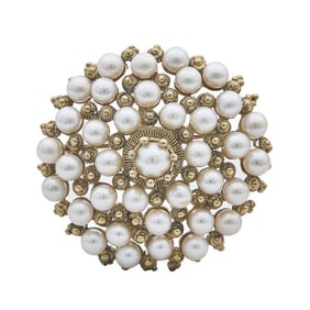 12k and 14k Yellow Gold Pearl Brooch Pendant