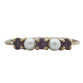 Tiffany & Co. 18k Yellow Gold Pearl and Ruby Band Ring