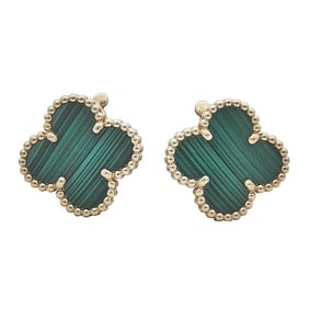 Pair of Van Cleef & Arpels Vintage Alhambra 18k Yellow Gold Malachite Earrings