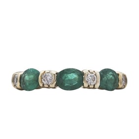 14k Yellow Gold Emerald and Diamond Band Ring
