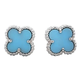 Pair of Van Cleef & Arpels Sweet Alhambra 18k White Gold Turquoise Earrings