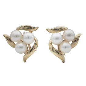Pair of Mikimoto 18k Yellow Gold Akoya Pearl Earrings
