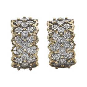 Pair of 18k Yellow and White Gold Diamond Huggie Hoop Earrings