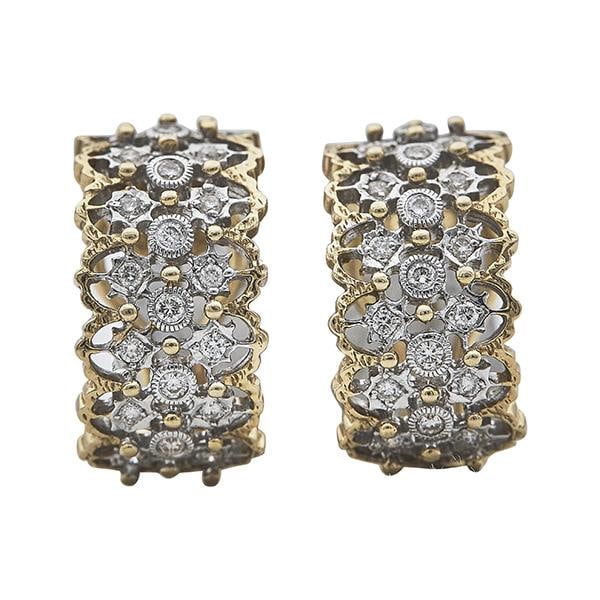 Pair of 18k Yellow and White Gold Diamond Huggie Hoop Earrings (1 of 3)