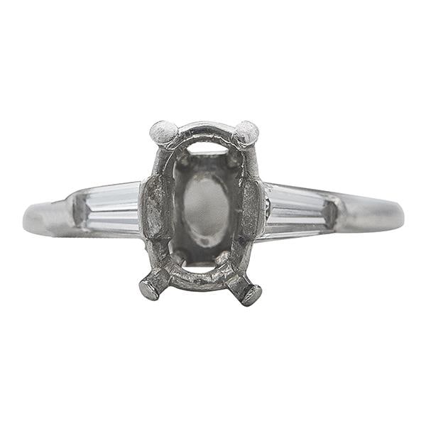 Platinum Tapered Baguette-Shaped Diamond Engagement Ring Setting: METAL: Platinum. GEMSTONES: Diamonds approx. 0.24 ctw. MEASUREMENTS: Finger Size 5 1/4, center will fit approx. 9mm x 6mm stone. MARKED: Plat, 359, 70, maker's mark. Engraved "Marley Love Set