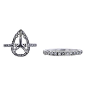 18k White Gold Diamond Halo Engagement Ring Setting and Wedding Band Ring