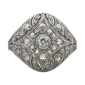 Art Deco Platinum and 18k Yellow Gold Diamond Ring