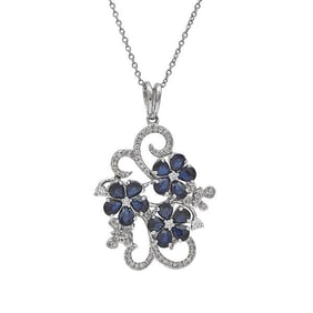 14k White Gold Sapphire and Diamond Floral Pendant Necklace