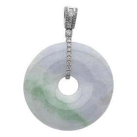 18k White Gold Jade and Diamond Pendant
