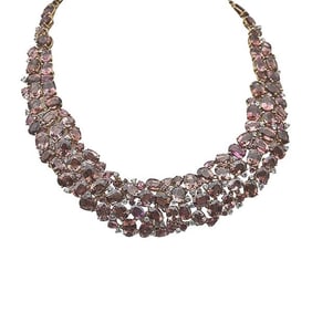 18k Yellow Gold Pink Tourmaline and White Sapphire Bib Necklace