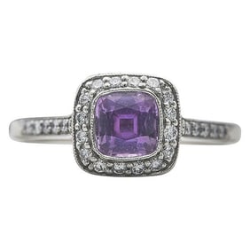 Tiffany & Co. Platinum Pink Sapphire and Diamond Halo Ring
