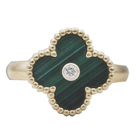 Van Cleef & Arpels Vintage Alhambra 18k Yellow Gold Malachite and Diamond Ring