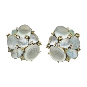 Pair of Suarez 18k Yellow Gold Multi Gem-Set Earrings