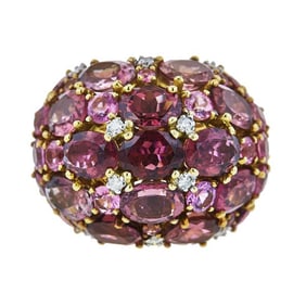 18k Yellow Gold Pink Tourmaline and Diamond Dome Ring