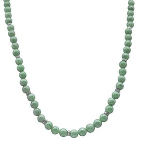 18k White Gold Diamond and Jade Beaded Necklace