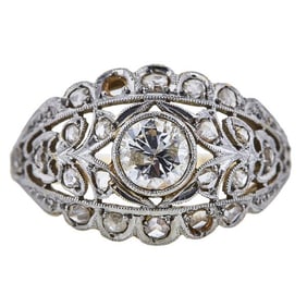 Vintage Platinum and 18k Yellow Gold Diamond Ring
