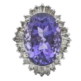 14k White Gold Amethyst and Diamond Ballerina Setting Ring