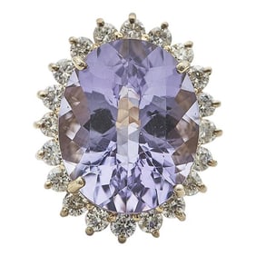 14k Yellow Gold Amethyst and Diamond Ring
