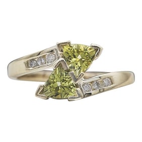 14k Yellow Gold Peridot and Diamond Bypass Ring