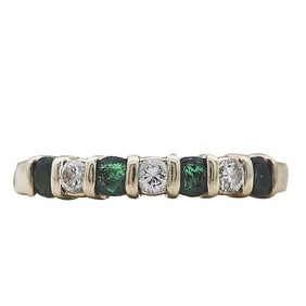 14k Yellow Gold 7 Stone Emerald and Diamond Band Ring