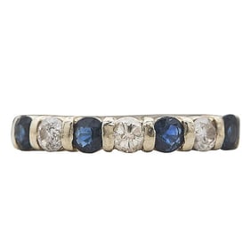 14k Yellow Gold 7 Stone Sapphire and Diamond Band Ring