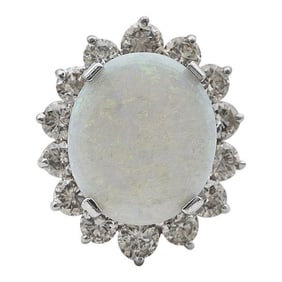 14k White Gold Opal and Diamond Ring