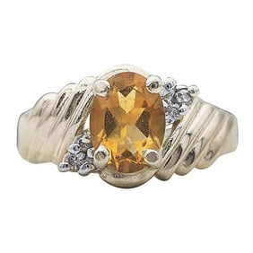 14k Yellow Gold Citrine and Diamond Ring