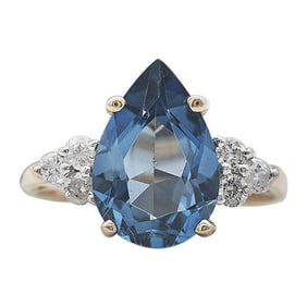 14k Yellow Gold Blue Topaz and Diamond Ring