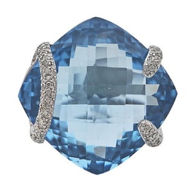 18k White Gold Topaz and Diamond Ring