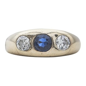 14k Yellow Gold Sapphire and Diamond Three Stone Ring
